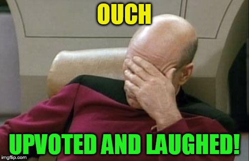 Captain Picard Facepalm Meme | OUCH UPVOTED AND LAUGHED! | image tagged in memes,captain picard facepalm | made w/ Imgflip meme maker