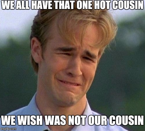 1990s First World Problems | WE ALL HAVE THAT ONE HOT COUSIN; WE WISH WAS NOT OUR COUSIN | image tagged in memes,1990s first world problems | made w/ Imgflip meme maker