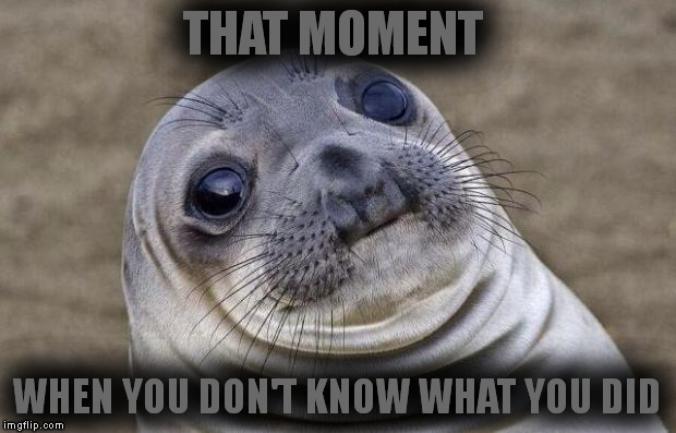 Awkward Moment Sealion Meme | THAT MOMENT WHEN YOU DON'T KNOW WHAT YOU DID | image tagged in memes,awkward moment sealion | made w/ Imgflip meme maker