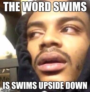 Hits Blunt | THE WORD SWIMS; IS SWIMS UPSIDE DOWN | image tagged in hits blunt | made w/ Imgflip meme maker