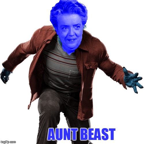 X Men meets Andy Griffith | AUNT BEAST | image tagged in apocalypse,x men,aunt bea,andy griffith,beast,blue | made w/ Imgflip meme maker