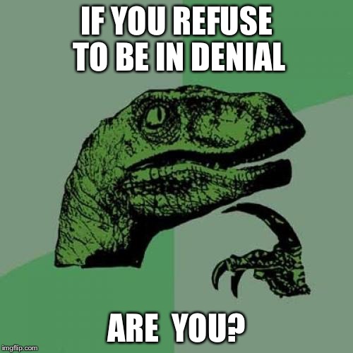Philosoraptor Meme | IF YOU REFUSE TO BE IN DENIAL; ARE  YOU? | image tagged in memes,philosoraptor | made w/ Imgflip meme maker