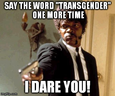 Me when my TV is on | SAY THE WORD "TRANSGENDER" ONE MORE TIME; I DARE YOU! | image tagged in memes,say that again i dare you,tired of hearing about transgenders | made w/ Imgflip meme maker