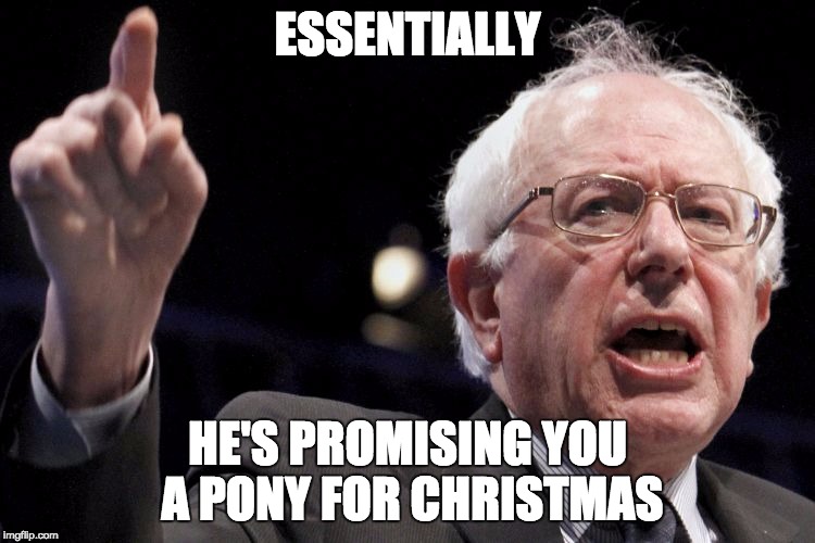 Bern | ESSENTIALLY HE'S PROMISING YOU A PONY FOR CHRISTMAS | image tagged in bern | made w/ Imgflip meme maker