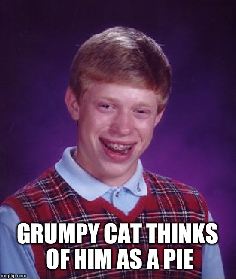 Bad Luck Brian Meme | GRUMPY CAT THINKS OF HIM AS A PIE | image tagged in memes,bad luck brian | made w/ Imgflip meme maker