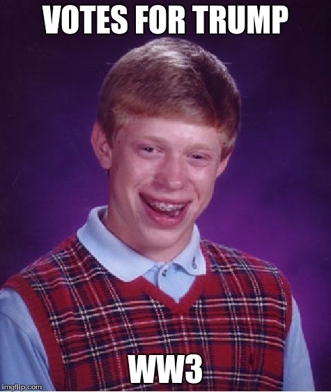 Bad Luck Brian Meme | VOTES FOR TRUMP WW3 | image tagged in memes,bad luck brian | made w/ Imgflip meme maker