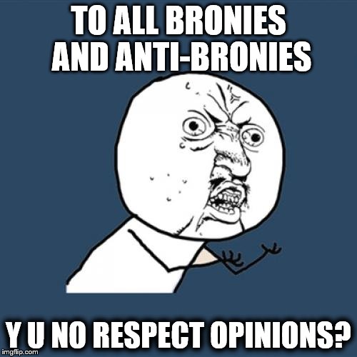 Y U No | TO ALL BRONIES AND ANTI-BRONIES; Y U NO RESPECT OPINIONS? | image tagged in memes,y u no | made w/ Imgflip meme maker