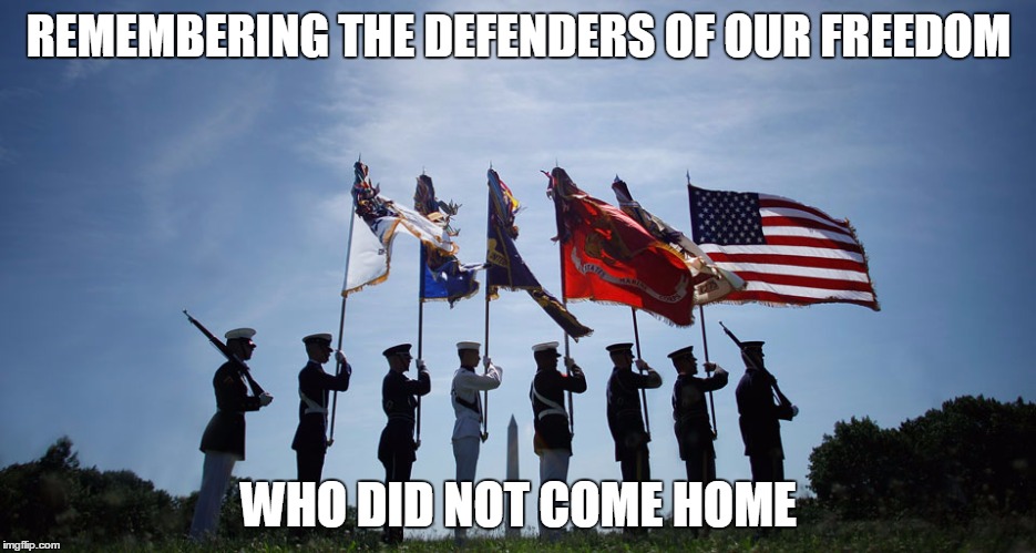 memorial day | REMEMBERING THE DEFENDERS OF OUR FREEDOM; WHO DID NOT COME HOME | image tagged in memorial day | made w/ Imgflip meme maker