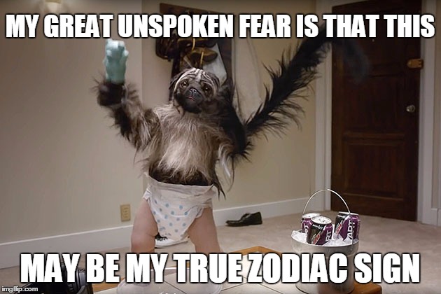 MY GREAT UNSPOKEN FEAR IS THAT THIS; MAY BE MY TRUE ZODIAC SIGN | image tagged in puppymonkeybaby | made w/ Imgflip meme maker