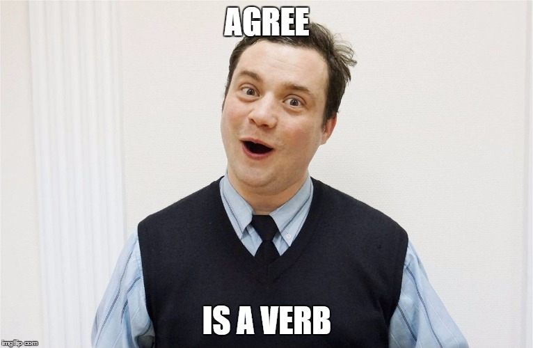 Agree is a verb | AGREE; IS A VERB | image tagged in teacher,teacheralex,grammar,english | made w/ Imgflip meme maker