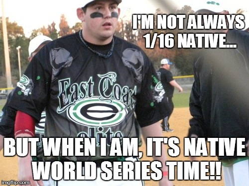 I'M NOT ALWAYS 1/16 NATIVE... BUT WHEN I AM, IT'S NATIVE WORLD SERIES TIME!! | image tagged in memes | made w/ Imgflip meme maker