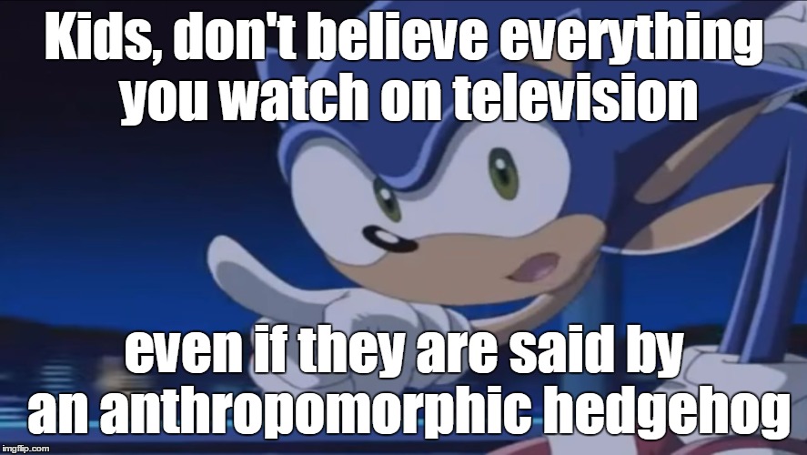 Kids, Don't - Sonic X | Kids, don't believe everything you watch on television; even if they are said by an anthropomorphic hedgehog | image tagged in kids don't - sonic x | made w/ Imgflip meme maker