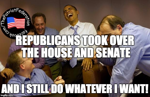 And then I said Obama | REPUBLICANS TOOK OVER THE HOUSE AND SENATE; AND I STILL DO WHATEVER I WANT! | image tagged in memes,and then i said obama | made w/ Imgflip meme maker