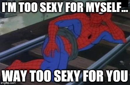 Sexy Railroad Spiderman | I'M TOO SEXY FOR MYSELF... WAY TOO SEXY FOR YOU | image tagged in memes,sexy railroad spiderman,spiderman | made w/ Imgflip meme maker
