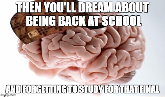 THEN YOU'LL DREAM ABOUT BEING BACK AT SCHOOL AND FORGETTING TO STUDY FOR THAT FINAL | made w/ Imgflip meme maker