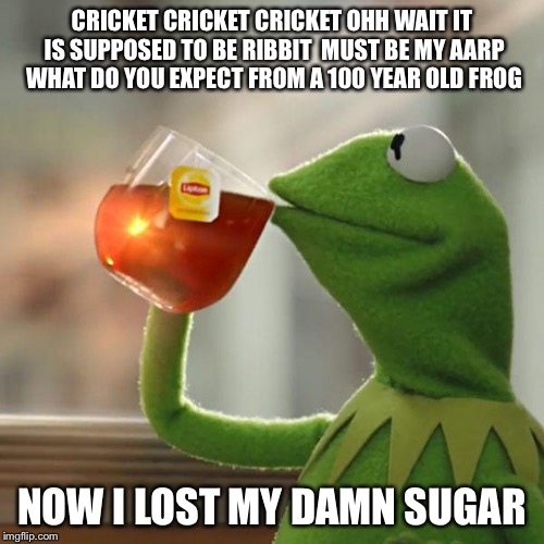 But That's None Of My Business Meme | CRICKET CRICKET CRICKET OHH WAIT IT IS SUPPOSED TO BE RIBBIT  MUST BE MY AARP WHAT DO YOU EXPECT FROM A 100 YEAR OLD FROG; NOW I LOST MY DAMN SUGAR | image tagged in memes,but thats none of my business,kermit the frog | made w/ Imgflip meme maker