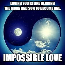 LOVING YOU IS LIKE BEGGING THE MOON AND SUN TO BECOME ONE. IMPOSSIBLE LOVE | image tagged in impossible | made w/ Imgflip meme maker