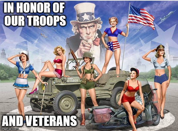 Memorial day | IN HONOR OF OUR TROOPS; AND VETERANS | image tagged in memorial day,pinups,military | made w/ Imgflip meme maker