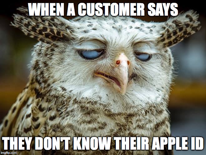WHEN A CUSTOMER SAYS; THEY DON'T KNOW THEIR APPLE ID | image tagged in here we go again | made w/ Imgflip meme maker