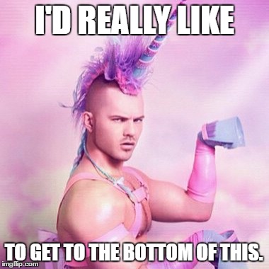 Unicorn MAN Meme | I'D REALLY LIKE; TO GET TO THE BOTTOM OF THIS. | image tagged in memes,unicorn man | made w/ Imgflip meme maker