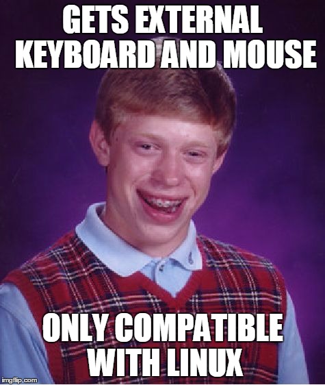 Bad Luck Brian Meme | GETS EXTERNAL KEYBOARD AND MOUSE ONLY COMPATIBLE WITH LINUX | image tagged in memes,bad luck brian | made w/ Imgflip meme maker