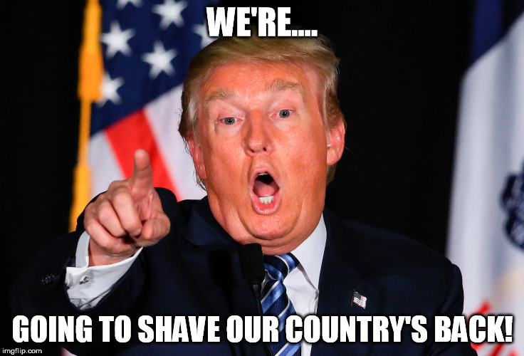 WE'RE.... GOING TO SHAVE OUR COUNTRY'S BACK! | image tagged in memes,donald trump,gop,politics | made w/ Imgflip meme maker