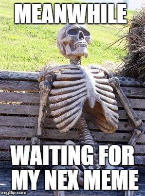 Waiting Skeleton | MEANWHILE; WAITING FOR MY NEX MEME | image tagged in memes,waiting skeleton | made w/ Imgflip meme maker
