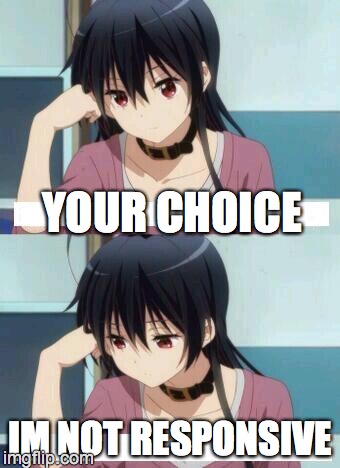 Anime Meme | YOUR CHOICE; IM NOT RESPONSIVE | image tagged in anime meme | made w/ Imgflip meme maker