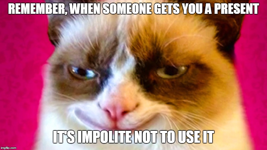 REMEMBER, WHEN SOMEONE GETS YOU A PRESENT IT'S IMPOLITE NOT TO USE IT | made w/ Imgflip meme maker