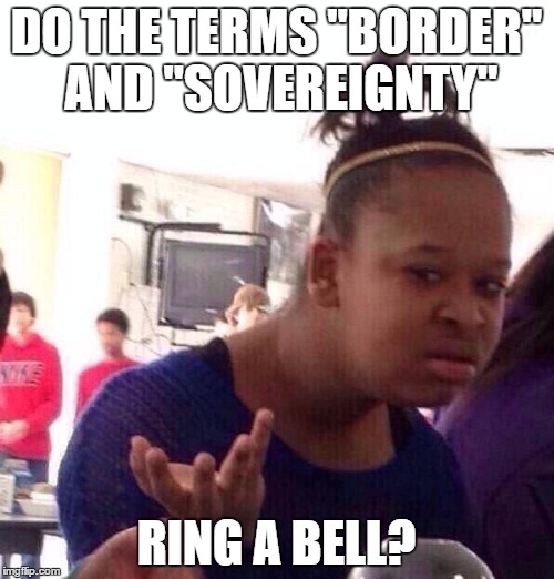 Black Girl Wat Meme | DO THE TERMS "BORDER" AND "SOVEREIGNTY" RING A BELL? | image tagged in memes,black girl wat | made w/ Imgflip meme maker
