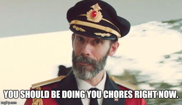 captain obvious  | YOU SHOULD BE DOING YOU CHORES RIGHT NOW. | image tagged in captain obvious | made w/ Imgflip meme maker