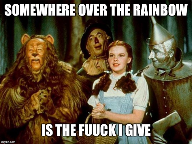 Wizard of oz | SOMEWHERE OVER THE RAINBOW; IS THE FUUCK I GIVE | image tagged in wizard of oz | made w/ Imgflip meme maker