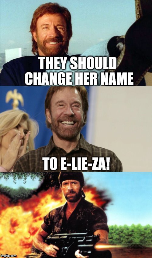 THEY SHOULD CHANGE HER NAME TO E-LIE-ZA! | image tagged in awesome pun chuck norris | made w/ Imgflip meme maker