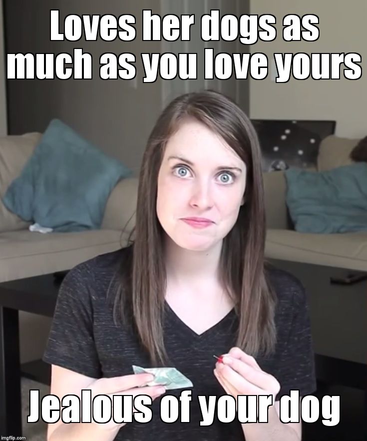 Overly Attached Girlfriend Condoms | Loves her dogs as much as you love yours; Jealous of your dog | image tagged in overly attached girlfriend condoms | made w/ Imgflip meme maker