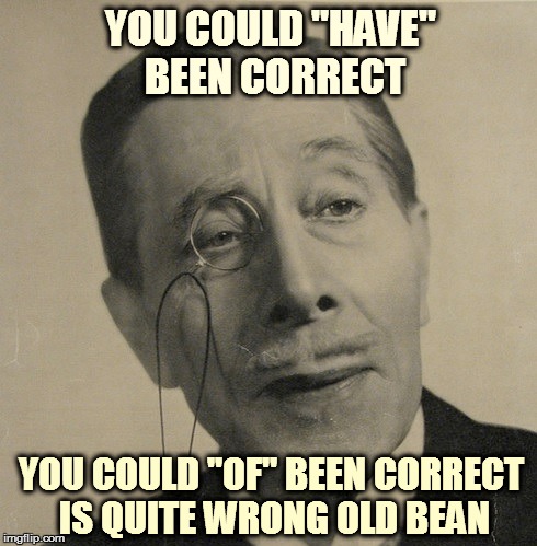 Old British Guy | YOU COULD "HAVE" BEEN CORRECT; YOU COULD "OF" BEEN CORRECT IS QUITE WRONG OLD BEAN | image tagged in old british guy | made w/ Imgflip meme maker
