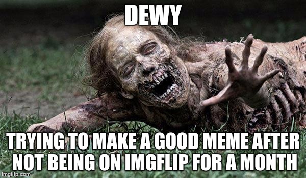 What am I doing with my submissions today... | DEWY; TRYING TO MAKE A GOOD MEME AFTER NOT BEING ON IMGFLIP FOR A MONTH | image tagged in walking dead zombie | made w/ Imgflip meme maker