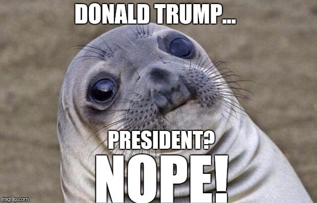 Awkward Moment Sealion | DONALD TRUMP... PRESIDENT? NOPE! | image tagged in memes,awkward moment sealion | made w/ Imgflip meme maker