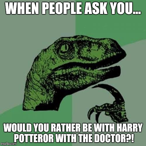 Philosoraptor | WHEN PEOPLE ASK YOU... WOULD YOU RATHER BE WITH HARRY POTTEROR WITH THE DOCTOR?! | image tagged in memes,philosoraptor | made w/ Imgflip meme maker