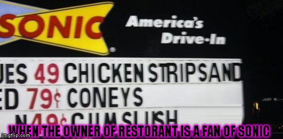 Sonic | WHEN THE OWNER OF RESTORANT IS A FAN OF SONIC | image tagged in sonic | made w/ Imgflip meme maker