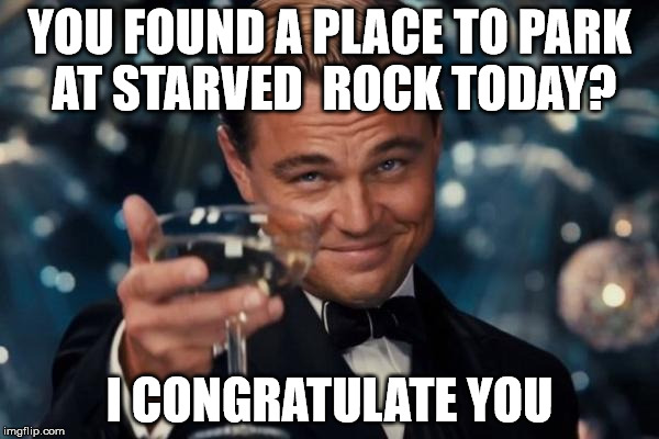 Leonardo Dicaprio Cheers Meme | YOU FOUND A PLACE TO PARK AT STARVED  ROCK TODAY? I CONGRATULATE YOU | image tagged in memes,leonardo dicaprio cheers | made w/ Imgflip meme maker