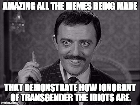 Gomez Addams | AMAZING ALL THE MEMES BEING MADE; THAT DEMONSTRATE HOW IGNORANT OF TRANSGENDER THE IDIOTS ARE. | image tagged in gomez addams | made w/ Imgflip meme maker