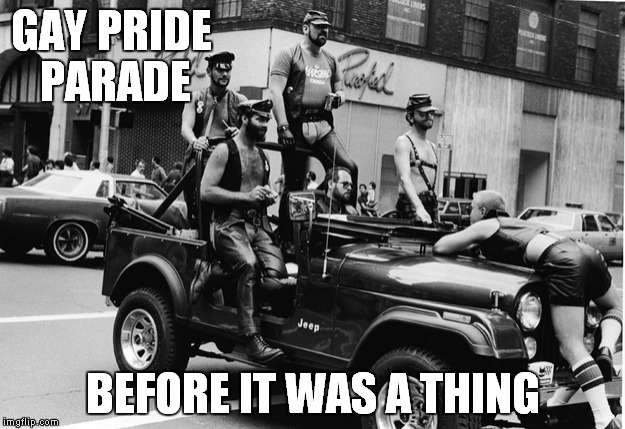 Back then nobody cared which bathroom they used... | GAY PRIDE PARADE; BEFORE IT WAS A THING | image tagged in gay pride,parade,who cares | made w/ Imgflip meme maker