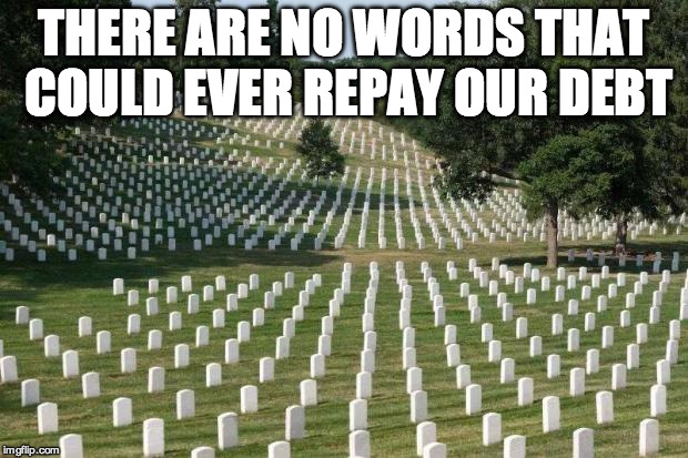 Fallen Soldiers | THERE ARE NO WORDS THAT COULD EVER REPAY OUR DEBT | image tagged in fallen soldiers | made w/ Imgflip meme maker