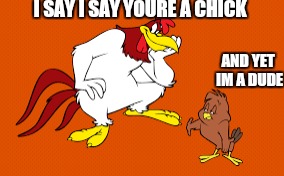 bathrooms are complicated | I SAY I SAY YOURE A CHICK; AND YET IM A DUDE | image tagged in memes,first world problems,foghorn leghorn,transgender bathrooms | made w/ Imgflip meme maker