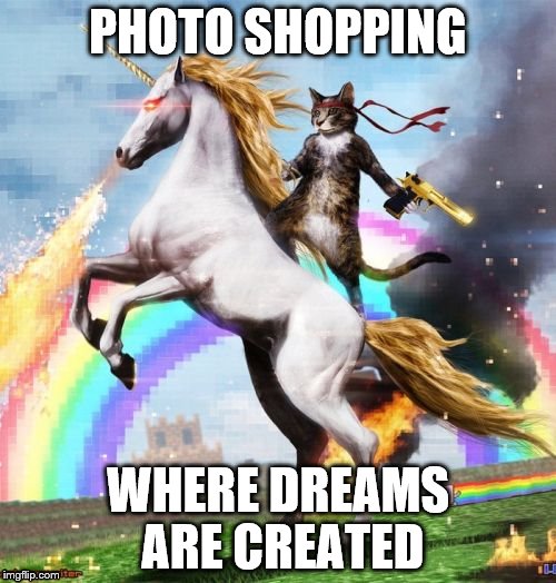 Welcome To The Internets | PHOTO SHOPPING; WHERE DREAMS ARE CREATED | image tagged in memes,welcome to the internets | made w/ Imgflip meme maker
