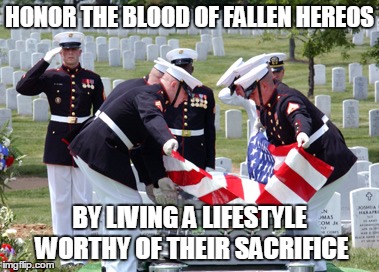 Remembering the fallen... | HONOR THE BLOOD OF FALLEN HEREOS; BY LIVING A LIFESTYLE WORTHY OF THEIR SACRIFICE | image tagged in memorial day,remember | made w/ Imgflip meme maker