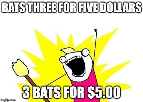 X All The Y Meme | BATS THREE FOR FIVE DOLLARS 3 BATS FOR $5.00 | image tagged in memes,x all the y | made w/ Imgflip meme maker