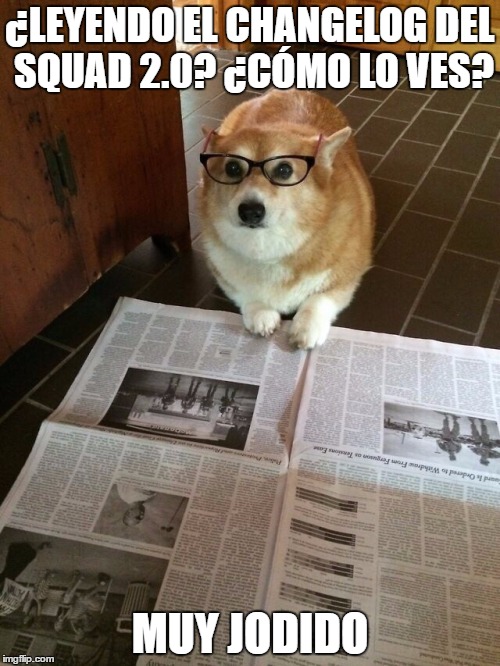 Newspaper Dog | ¿LEYENDO EL CHANGELOG DEL SQUAD 2.0? ¿CÓMO LO VES? MUY JODIDO | image tagged in newspaper dog | made w/ Imgflip meme maker