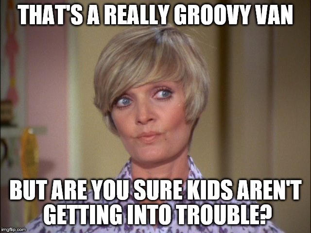 THAT'S A REALLY GROOVY VAN BUT ARE YOU SURE KIDS AREN'T GETTING INTO TROUBLE? | made w/ Imgflip meme maker