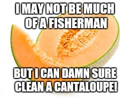 Literally ;) | I MAY NOT BE MUCH OF A FISHERMAN; BUT I CAN DAMN SURE CLEAN A CANTALOUPE! | image tagged in cantaloupe | made w/ Imgflip meme maker